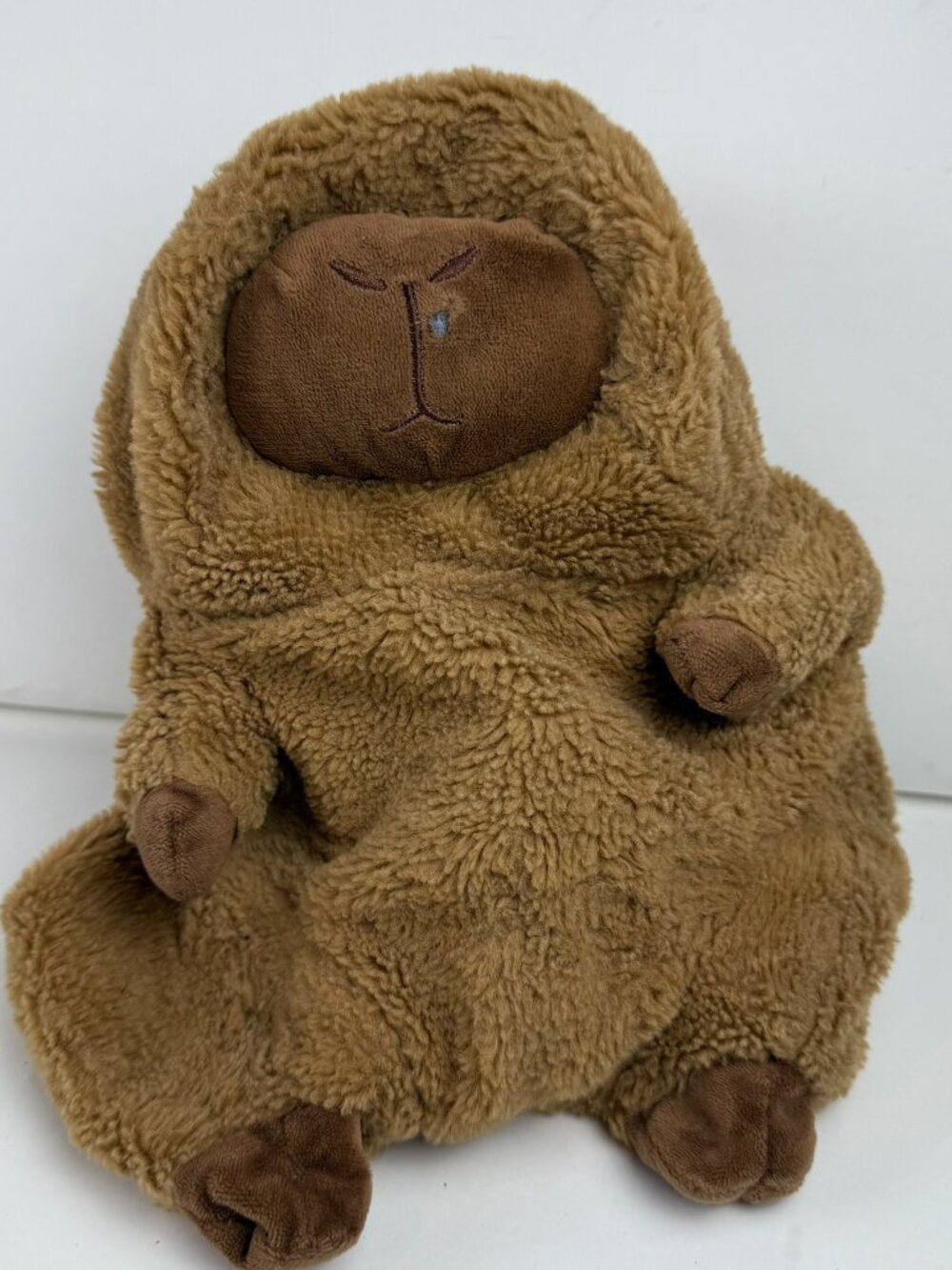 Brown Sherpa Capybara Sloth Plush Zipper Pouch 8" Damage Hole On Face